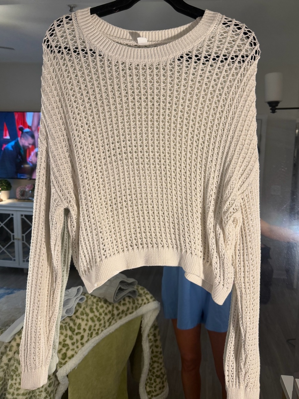 Old Navy Cream Open-Knit Crewneck Sweater